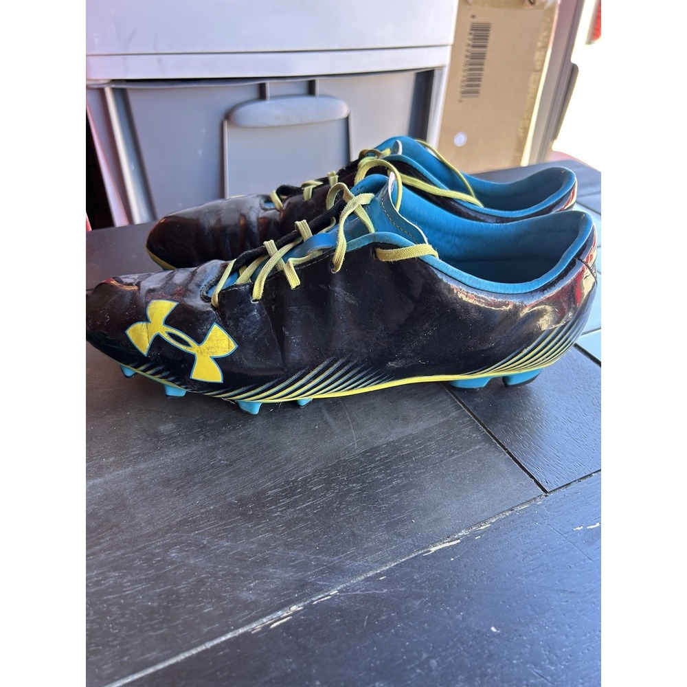 Under Armour Soccer Cleats Mens 12 1227310-002 Black Blue Yellow FG Football - Picture 2 of 7